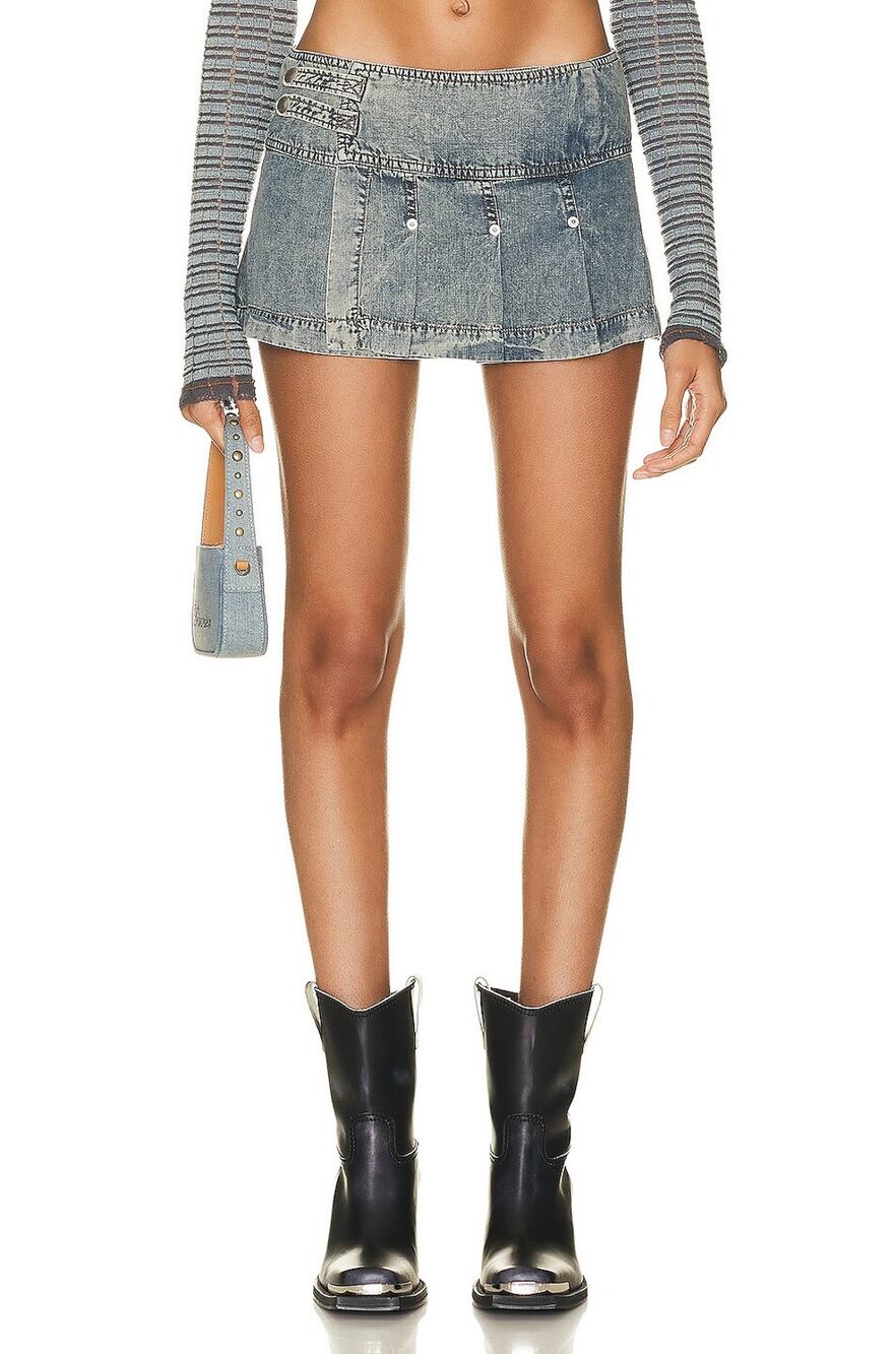 Knwls Soft Pleated Washed Blue Issa Skirt Size UK 6 / US 2 NWT